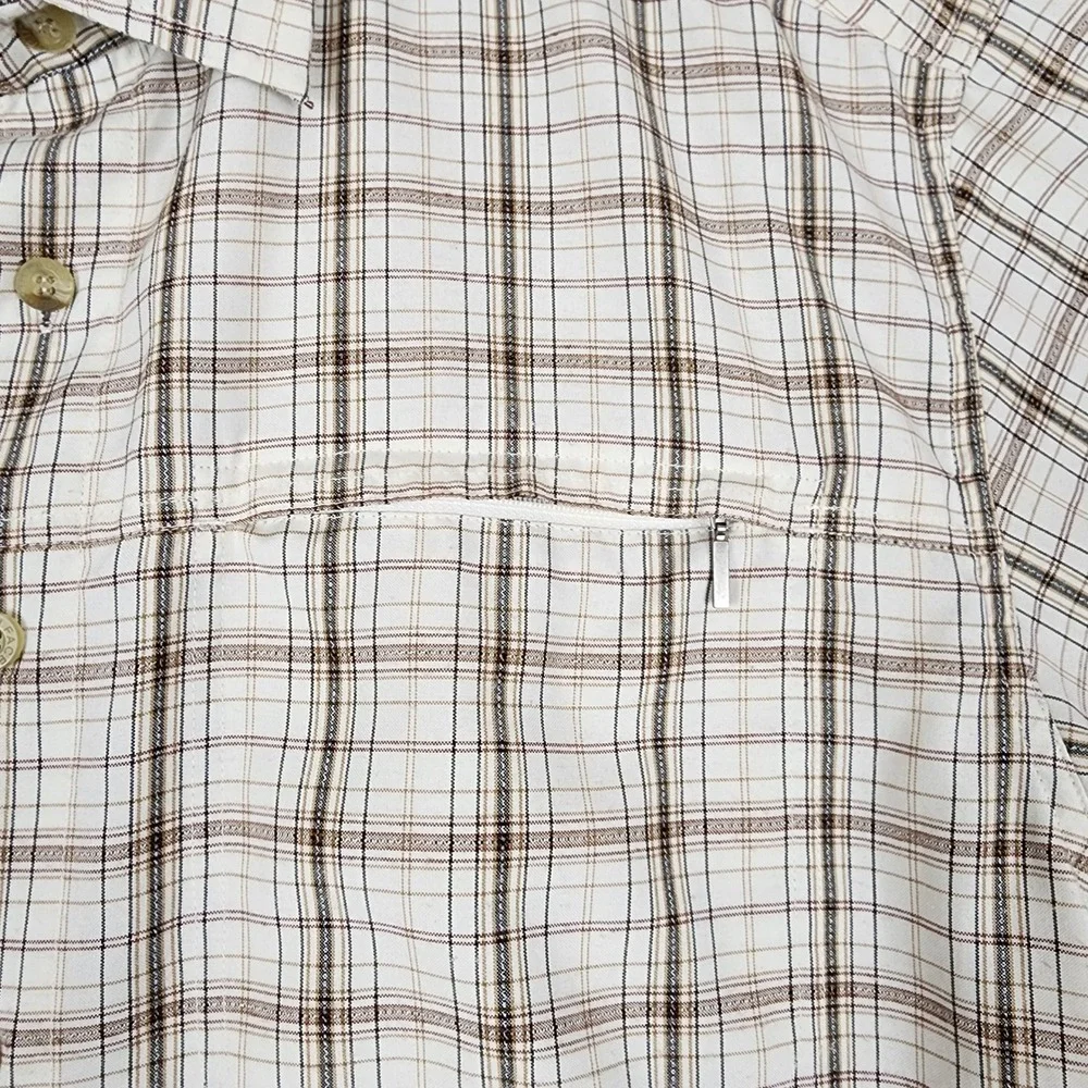 The North Face Mens Cream Brown Plaid Short Sleeve Button Down Shirt Size Medium